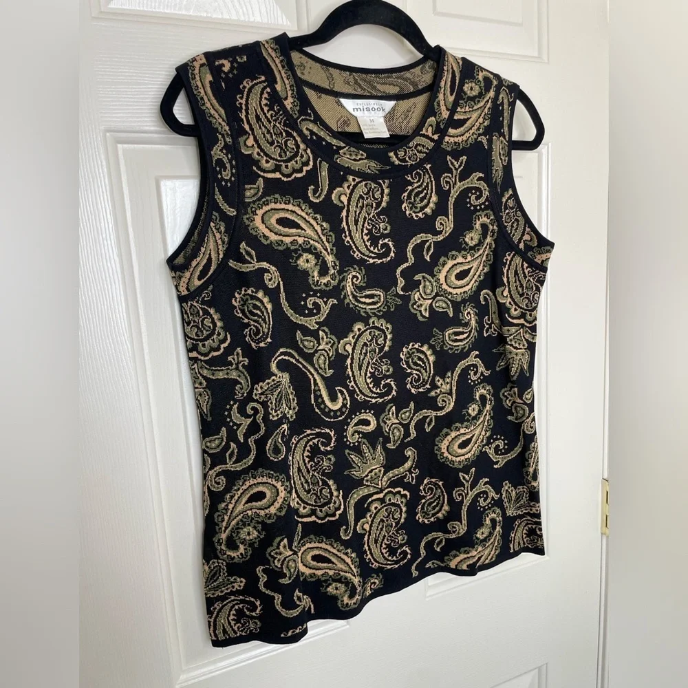 Exclusively Misook Black Sleeveless Paisley Knit Top – Size M - Picture 2 of 7